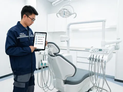 Service engineer checking dental chair